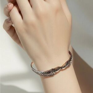 Elegant Silver 925 Fish-Scale Cuff Bracelet - Women Jewelry